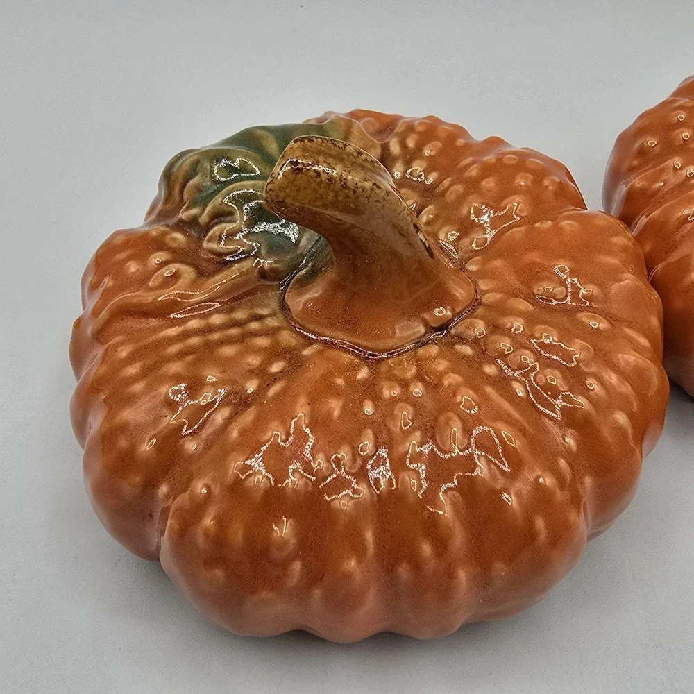 Pair‎ of Ceramic Pumpkins Fall Decor Halloween Autumn